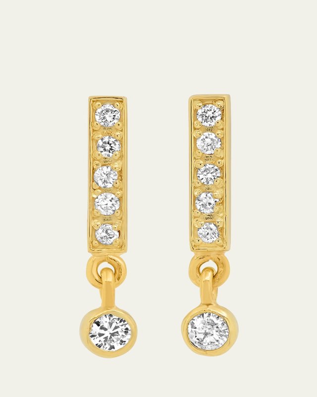 Diamond Bar Stud Mini Bezel Drop Earrings